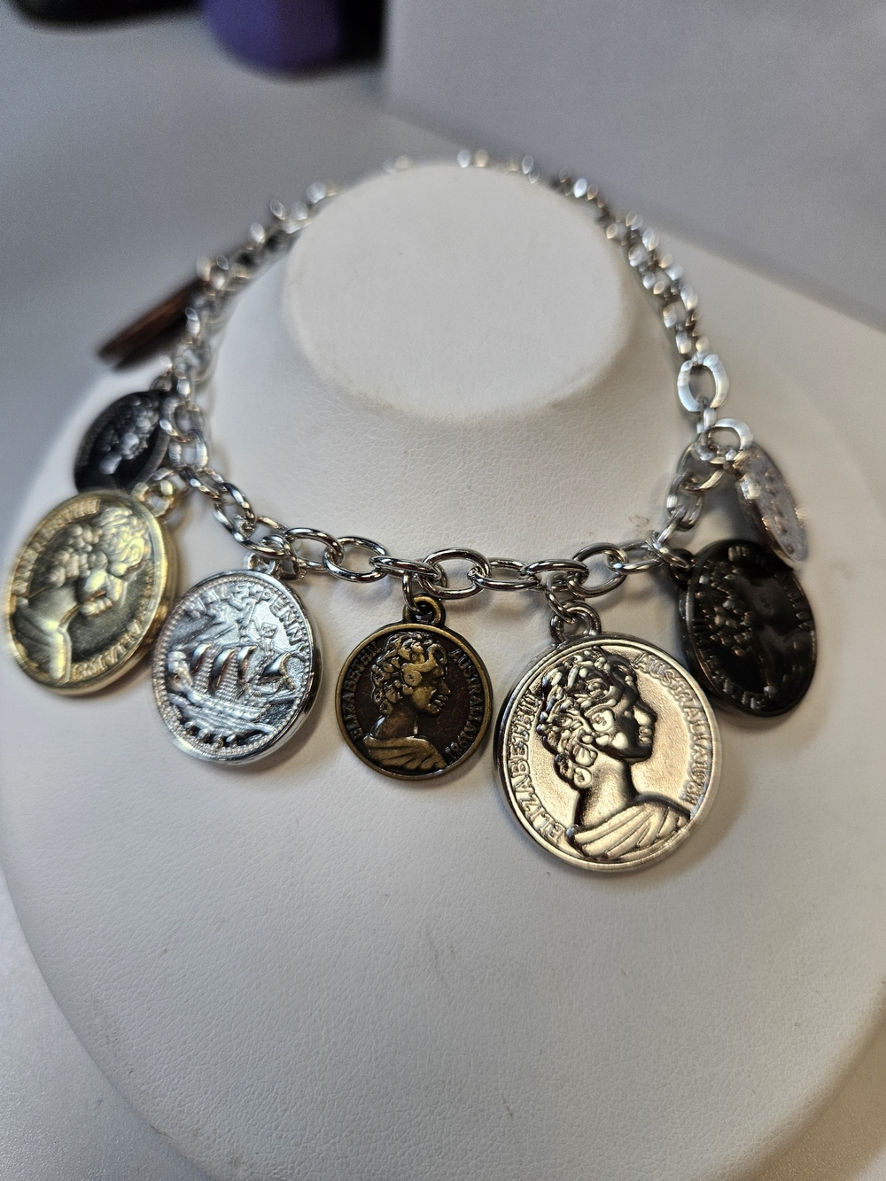 Mixed Metal Coin Charm Bracelet - Silver & Gold Tones